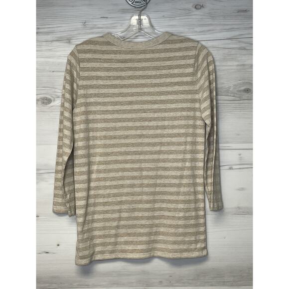Gap Shirt Womens Small Oatmeal Stripe 3/4 Sleeve Crewneck Metallic Casual Top - Picture 10 of 10